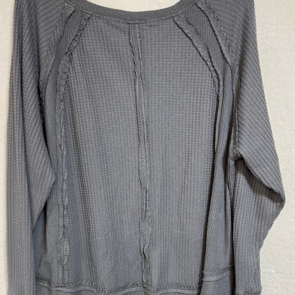 Dex Top Women's 3X Gray Waffle Knit Round Neck Wide Long Sleeve Pullover - Picture 5 of 10